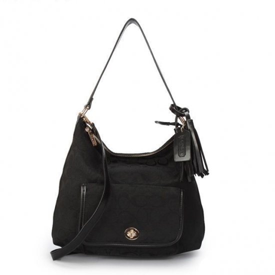 Coach Kristin In Signature Medium Black Shoulder Bags APL Coach Kristin In Signature Medium Black Shoulder Bags APL